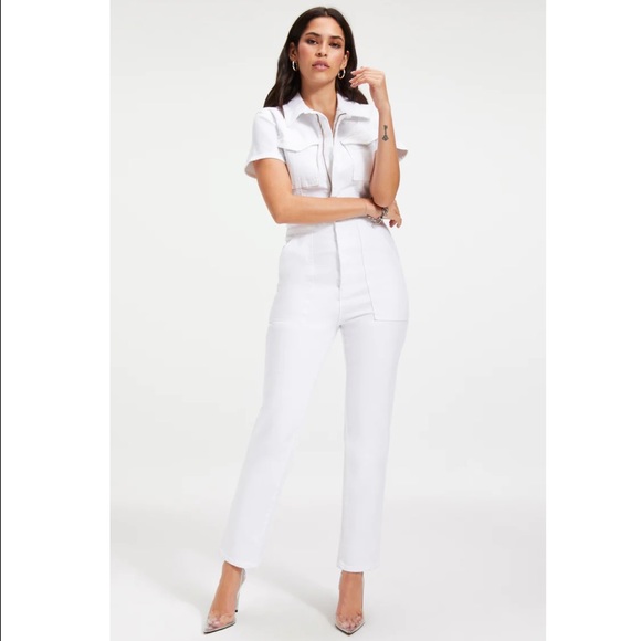 GOOD AMERICAN Denim Fit For Success Jumpsuit In White Size 4 - Picture 3 of 17